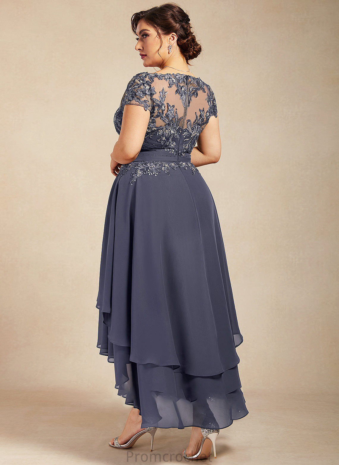 A-Line the Bride Dress Neck Lucile Chiffon Lace With Asymmetrical of Scoop Beading Mother Mother of the Bride Dresses