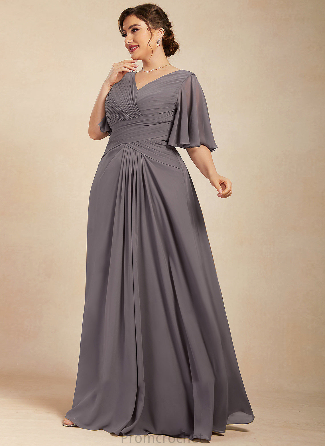 Chiffon Floor-Length Ruffle the Mother A-Line Mother of the Bride Dresses Dress With Bryanna Bride of V-neck