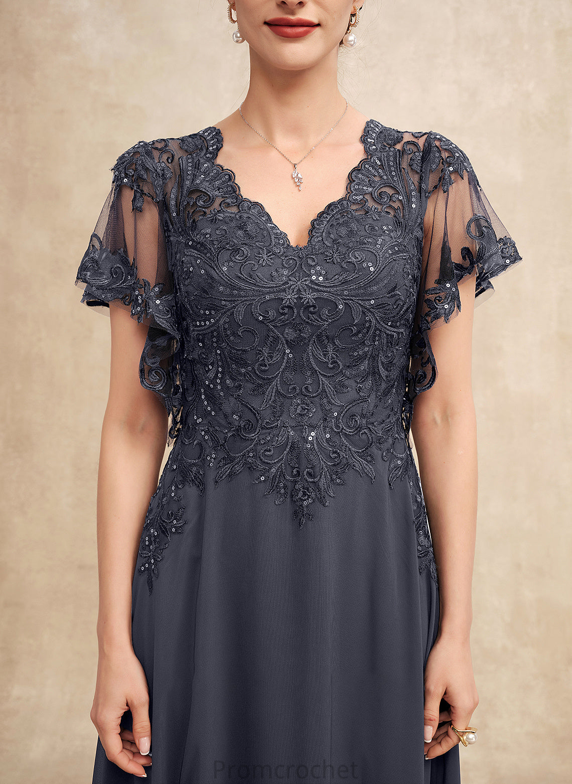 the With of Chiffon A-Line V-neck Mother of the Bride Dresses Dress Phoenix Sequins Mother Lace Bride Floor-Length