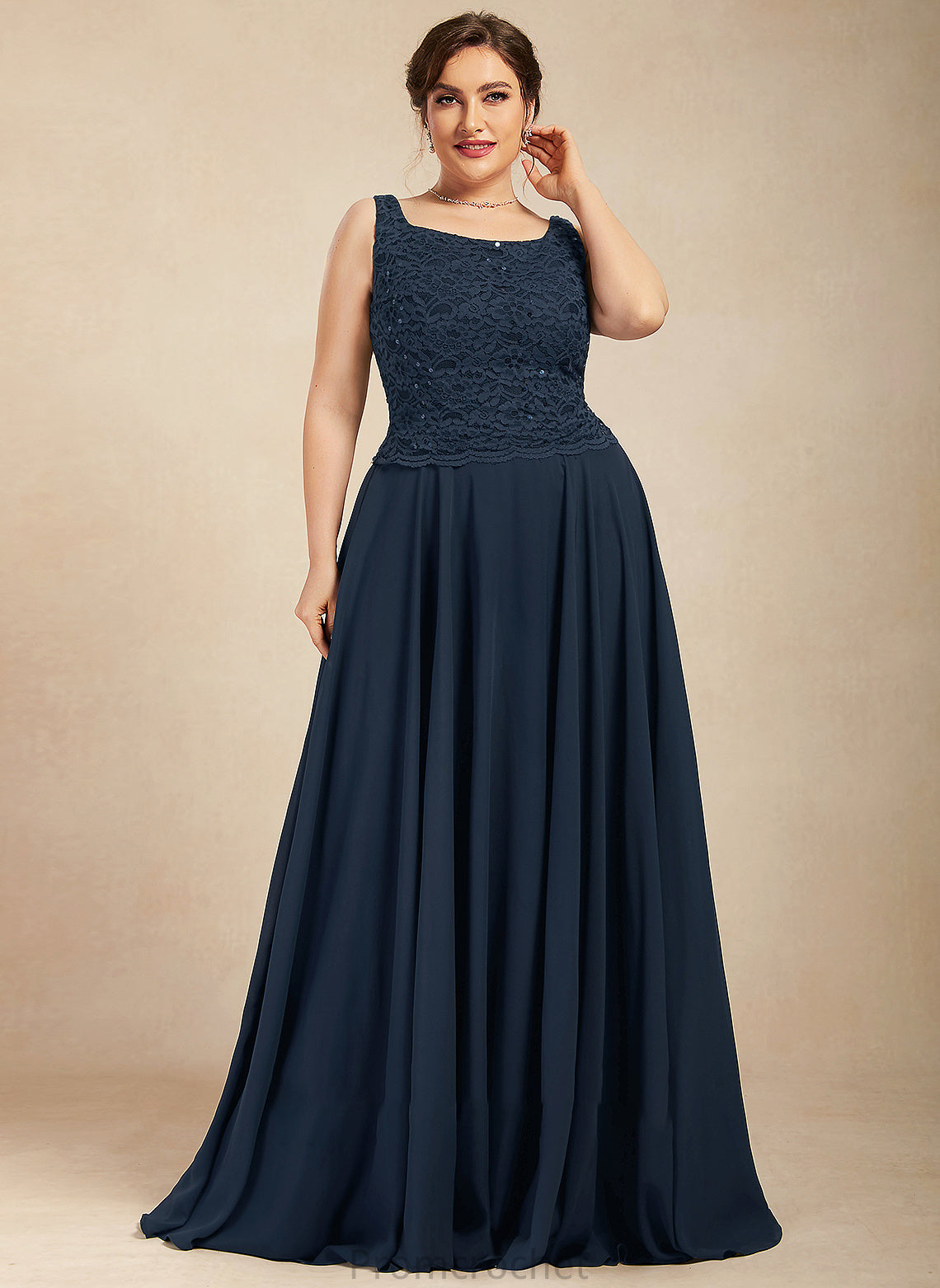 Floor-Length Square Chiffon Sequins Dress the With A-Line Mother Mother of the Bride Dresses Neckline Lace Olympia of Bride