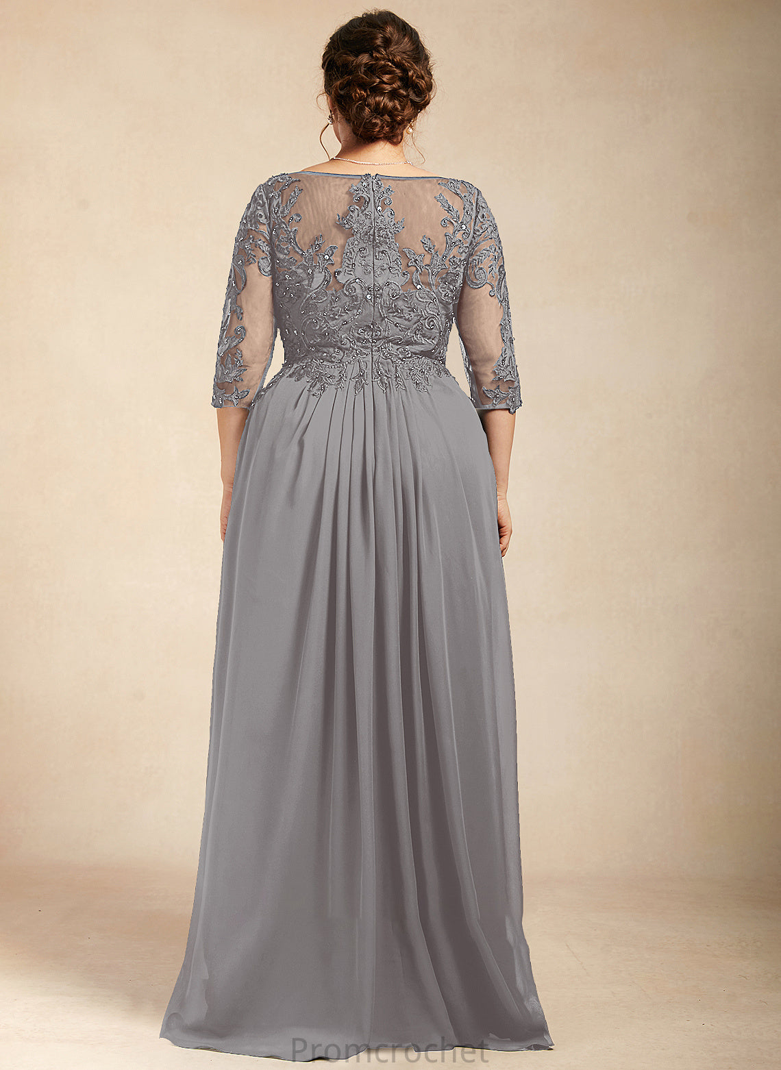 Cascading Beading Dress Scoop Chiffon A-Line Neck Lace Bride Floor-Length With Emily Mother of the Bride Dresses of the Ruffles Mother Sequins