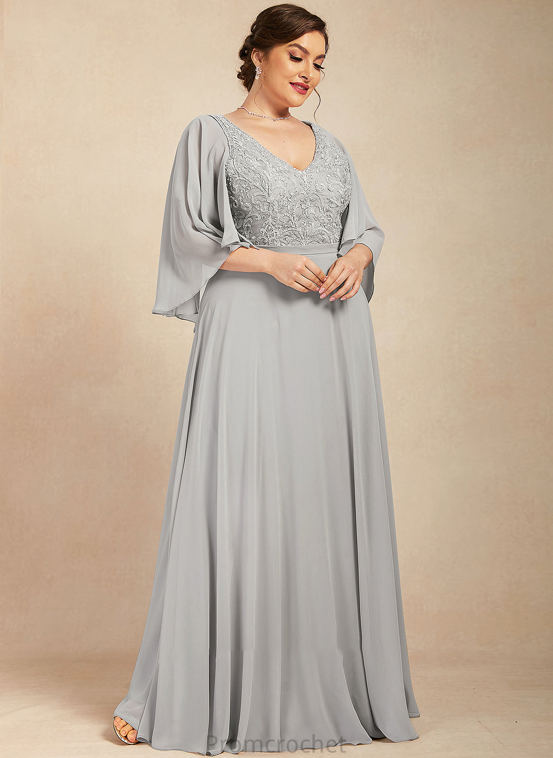 Mother of the Bride Dresses Dress Chiffon the Mother A-Line Lace Floor-Length With V-neck of Bride Beading Sequins Rosie