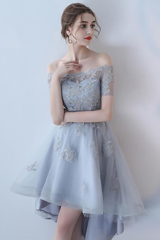 Off The Shoulder Organza High A Line Homecoming Dresses Corinne Low Short HE1338