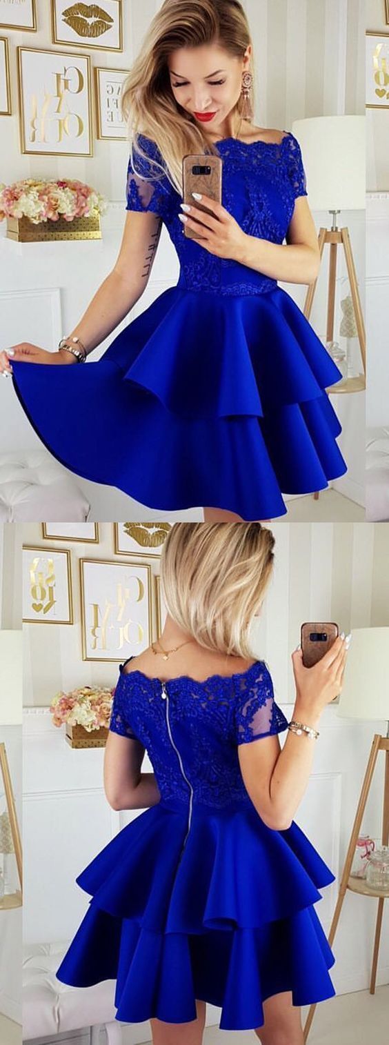 Beautiful Homecoming Dresses Royal Blue Mallory A Line Cute Off The Shoulder HE2131