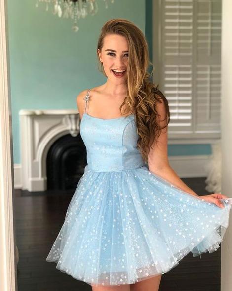 Cute Light Blue Stars Homecoming Dresses Sarai Tulle Short Sweet Party HE22823