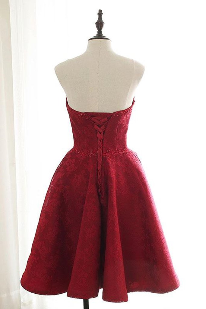 Homecoming Dresses Karina Lace Short Burgundy Maroon Formal Evening Dress HE23336