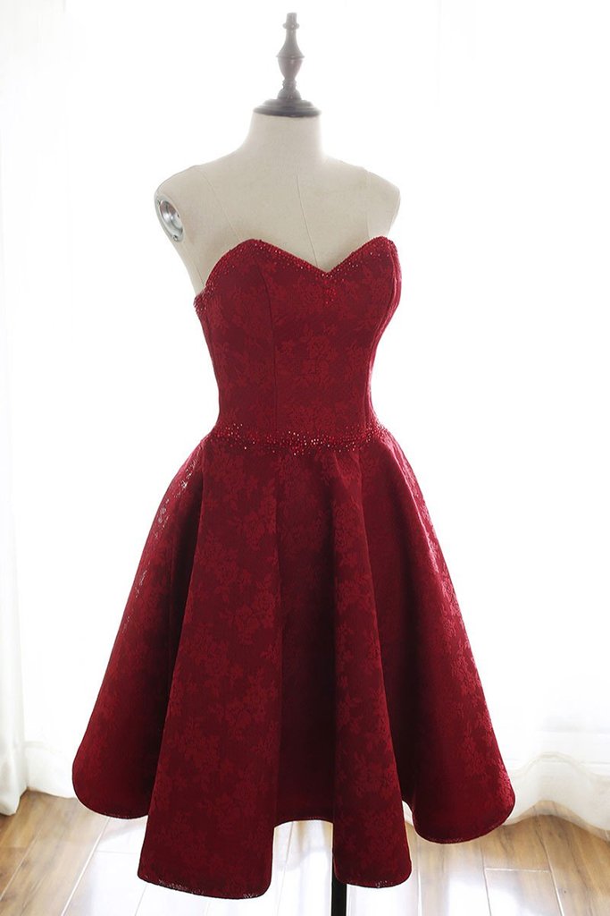 Homecoming Dresses Karina Lace Short Burgundy Maroon Formal Evening Dress HE23336