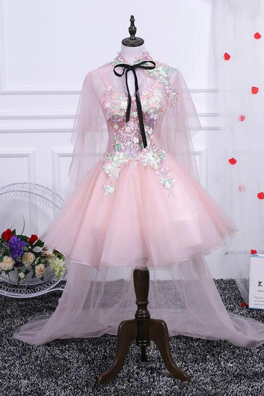 Homecoming Dresses A Line Madyson Pink Cute Tulle Off The Shoulder With Flowers HE8500