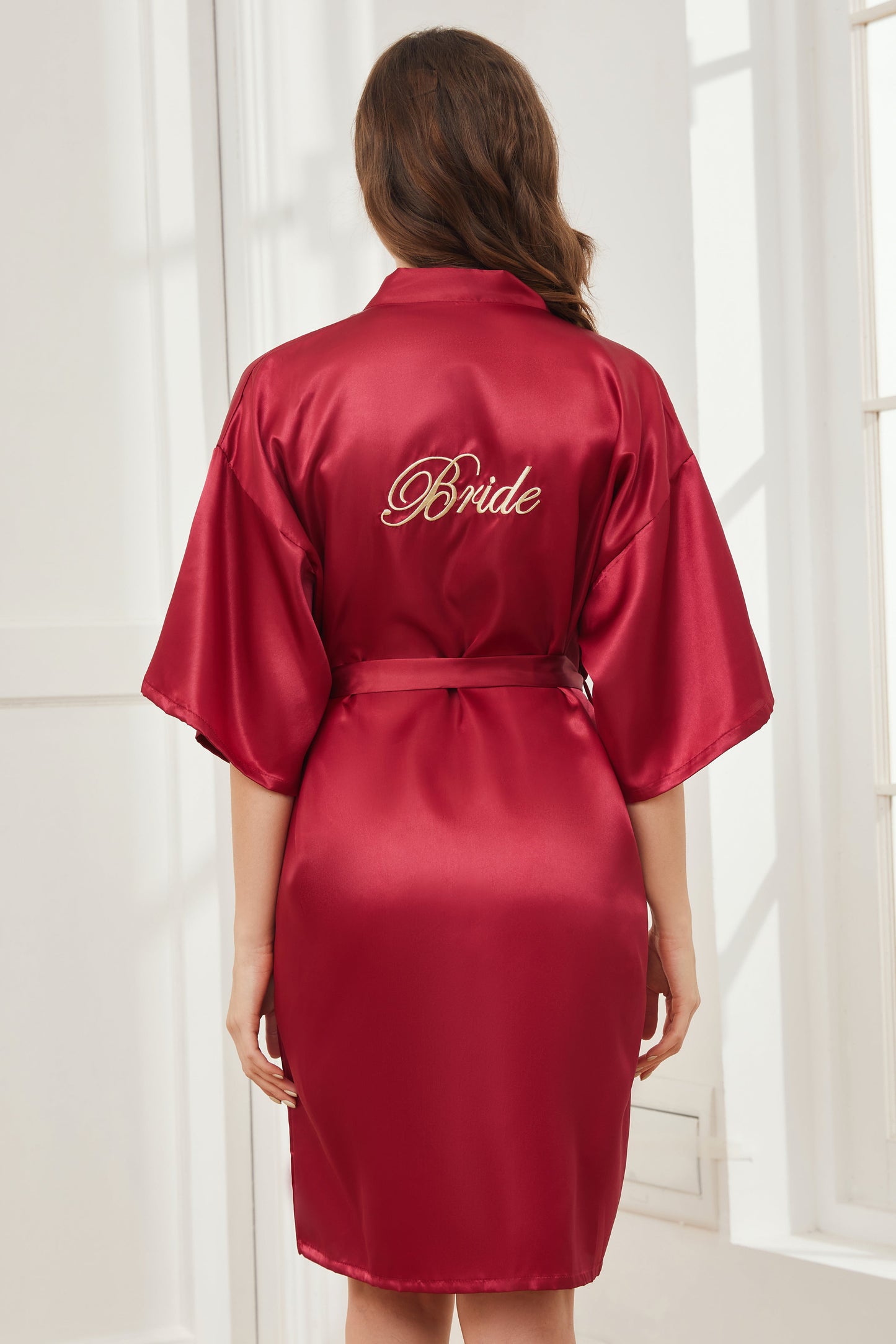 Ready Satin Burgundy Robe for Bride