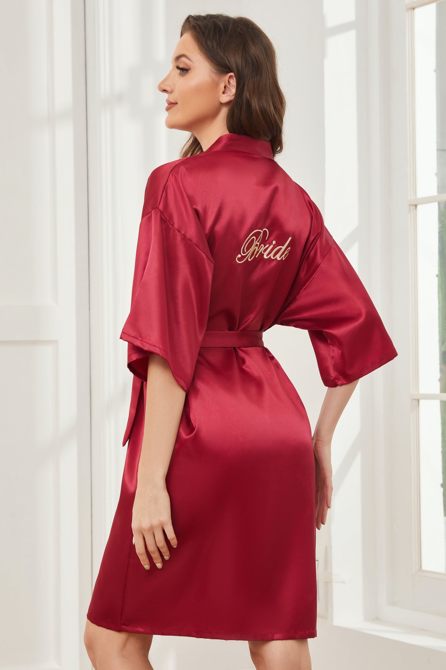 Ready Satin Burgundy Robe for Bride