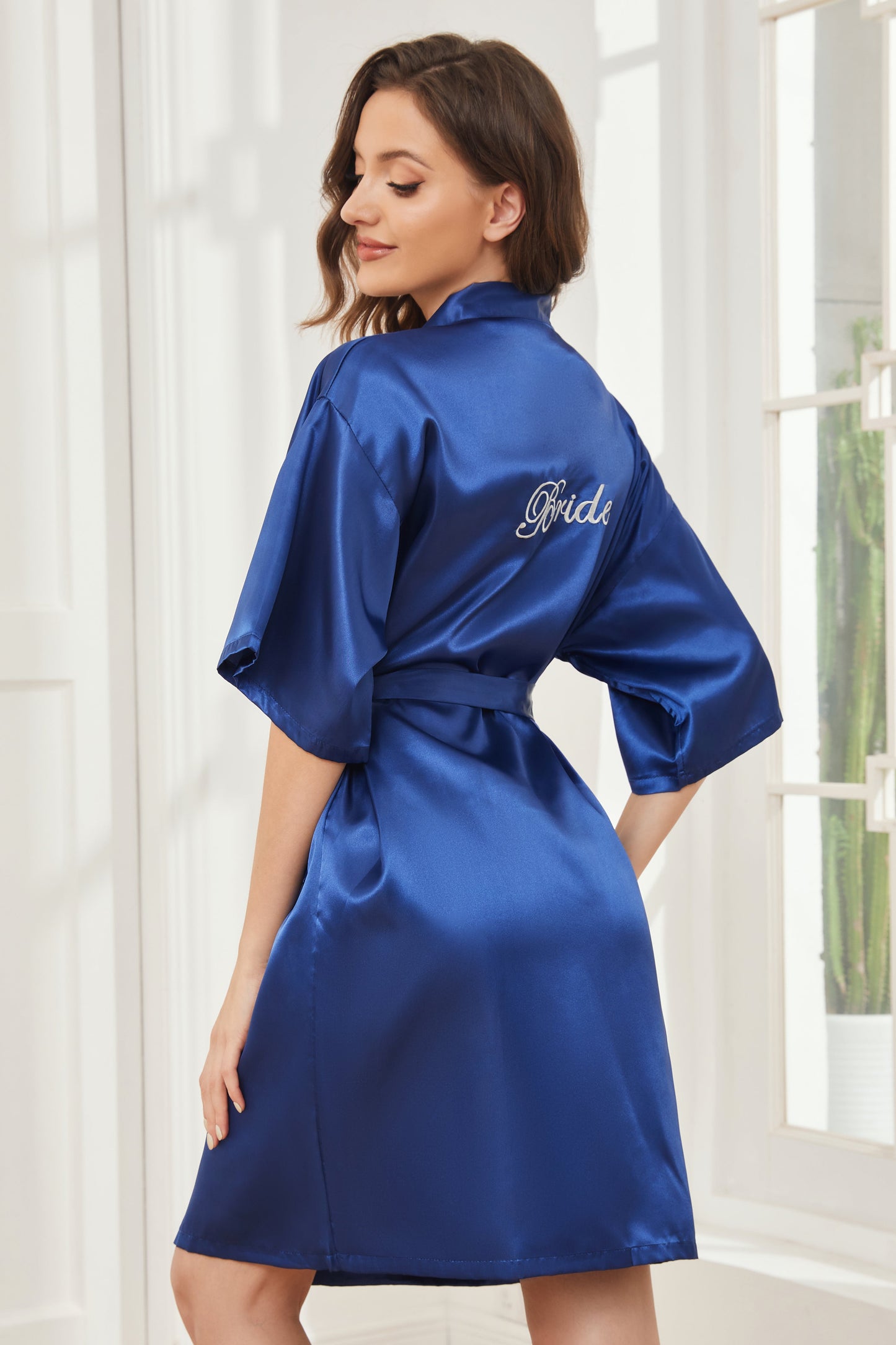 Ready Satin Royal Blue Robe for Bride